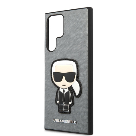 Karl Lagerfeld Saffiano Ikonik Patch - pouzdro pro Samsung Galaxy S22 Ultra (stříbrné)