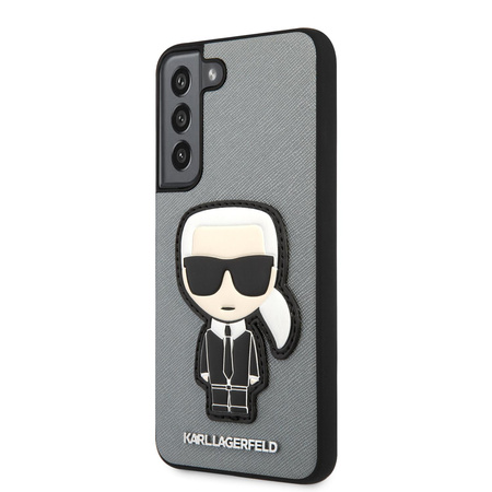Karl Lagerfeld Saffiano Ikonik Patch - pouzdro pro Samsung Galaxy S22 (stříbrné)