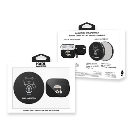 Karl Lagerfeld Bundle Ikonik - Etui pour Apple Airpods Pro + Power Bank avec miroir