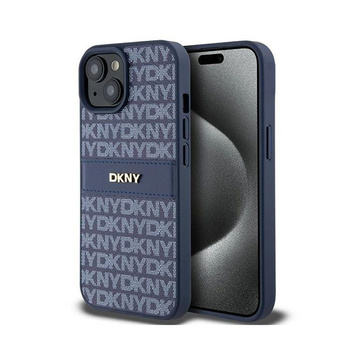 DKNY Leather Mono Stripe & Metal Logo - iPhone 15 / 14 / 13 Case (bleu)