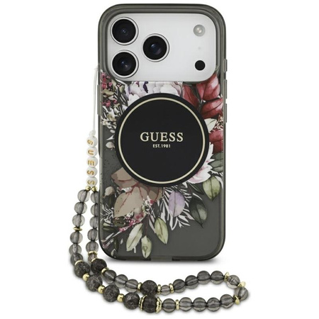 Guess IML Flowers Electro Pearl Strap MagSafe - Hülle iPhone 17 Pro (schwarz)