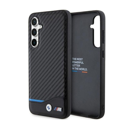 BMW Leder Carbon Blue Line - Samsung Galaxy S23 FE Tasche (schwarz)