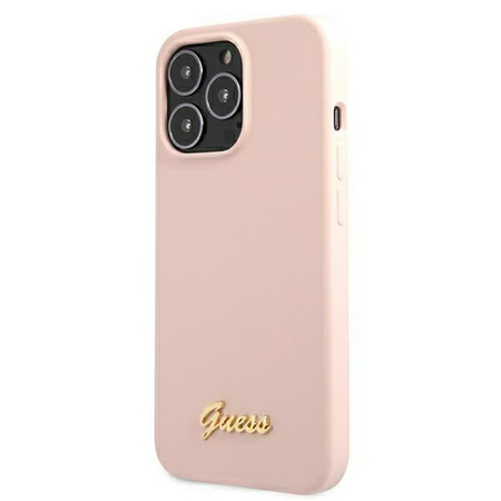 Silikonové pouzdro Guess Script MagSafe - iPhone 13 Pro (růžové)