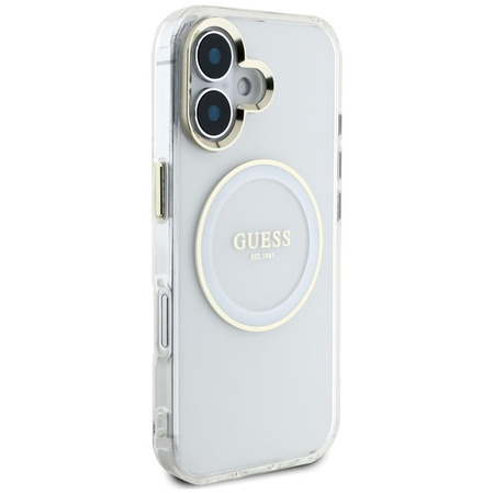 Guess IML Metal Coloured Circle Classic Logo MagSafe - étui pour iPhone 16 (blanc)