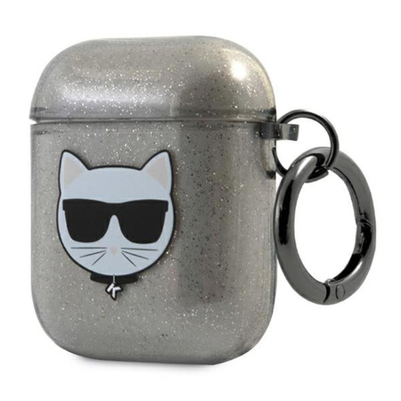 Karl Lagerfeld Choupette Head Glitter - pouzdro na Airpods (černé)