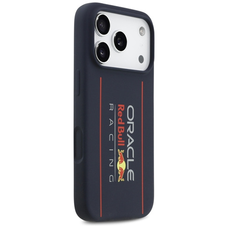 Custodia MagSafe per iPhone 17 Pro con logo verticale oversize in silicone Red Bull (blu navy)