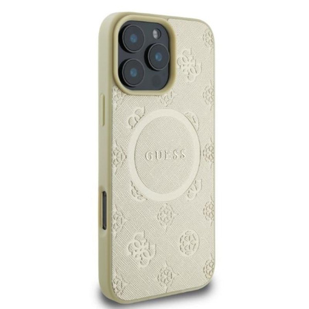 Guess Saffiano Peony Classic Logo MagSafe - iPhone 16 Pro Case (Gold)
