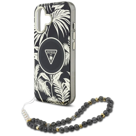 Guess Palm Trees Triangle Pearl Strap MagSafe - Pouzdro pro iPhone 16 (černý)