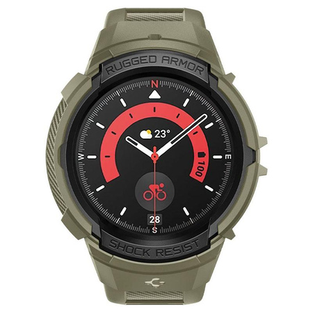 Spigen Rugged Armor Pro - Bracelet + étui pour Samsung Galaxy Watch 5 45 mm (Vintage Khaki)