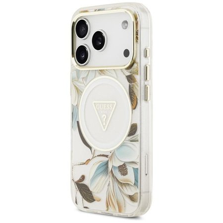 Guess IML Glitter Flowers Triangle MagSafe - Case iPhone 17 Pro Max (white)