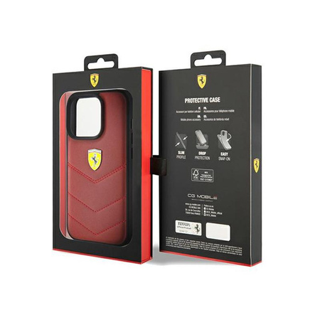 Ferrari Quilted Metal Logo - pouzdro pro iPhone 15 Pro (červené)