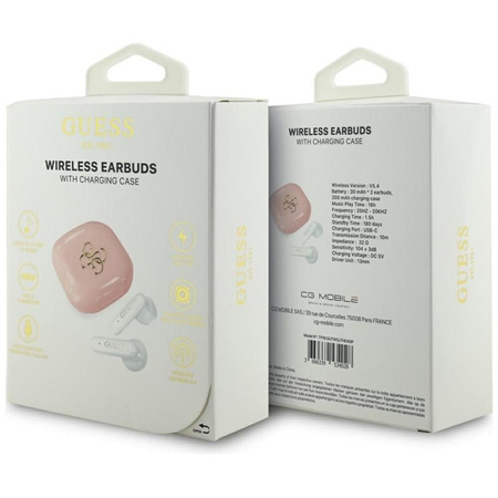 Guess 4G Metal Logo – TWS-Bluetooth-Kopfhörer + Ladeetui (rosa)