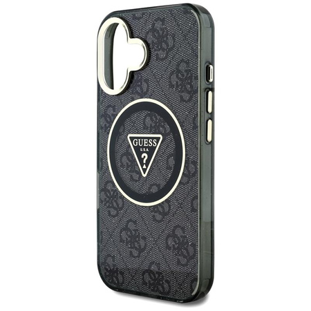 Guess IML Metal Glitter 4G Circle Triangle MagSafe - étui pour iPhone 16 (noir)