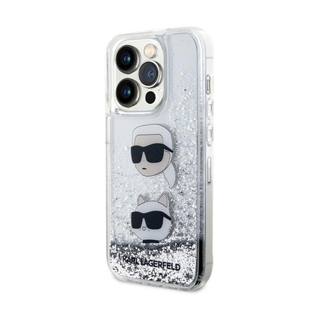 Karl Lagerfeld Liquid Glitter Karl & Choupette Heads - iPhone 14 Pro Tasche (silber)