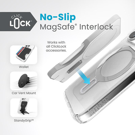 Speck Presidio Perfect-Clear ClickLock & Magsafe - iPhone 15 Pro Case (Clair / Finition Chrome / Argent Serein)