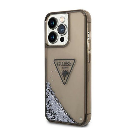 Guess Liquid Glitter Triangle Logo Case - Hülle für iPhone 14 Pro Max (Schwarz)