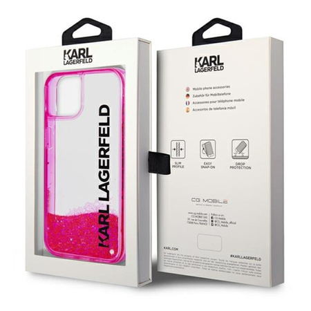 Karl Lagerfeld Liquid Glitter Translucent Elongated Logo Case - pouzdro pro iPhone 14 Plus (růžové)