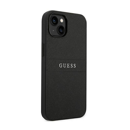 Guess Saffiano Metal Logo Stripes - Coque pour iPhone 14 Plus (noir)