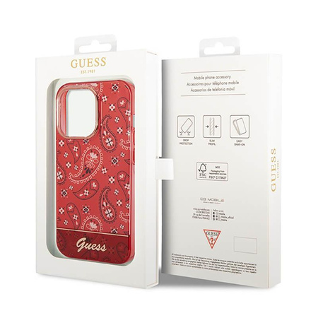 Guess Bandana Paisley - Coque iPhone 14 Pro (rouge)
