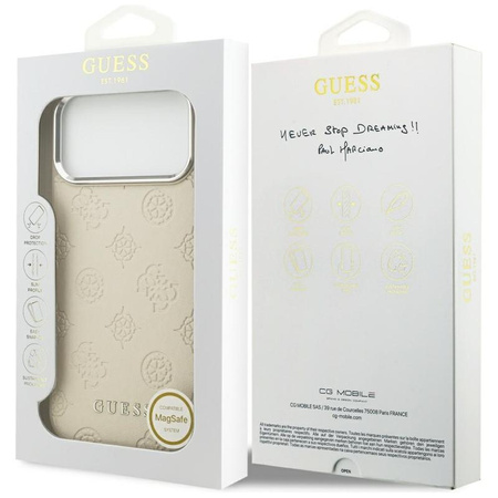 ETUI DO IPHONE 17 PRO MAX do MAGSAFE GUESS ORYGINALNE BEŻOWE SKÓRZANE MODNE