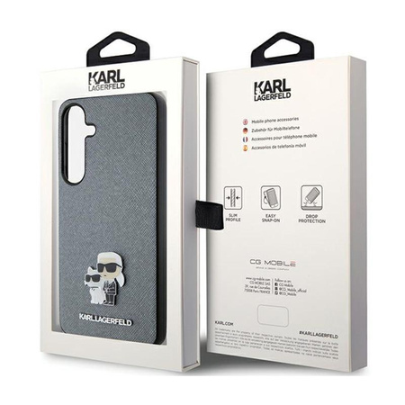 Karl Lagerfeld Saffiano Karl & Choupette Metal Pin - Etui Samsung Galaxy S24+ (gris)