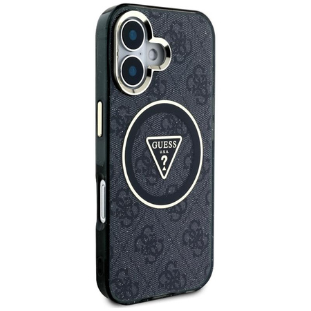 Guess IML Metal Glitter 4G Circle Triangle MagSafe - Pouzdro pro iPhone 16 (černá)