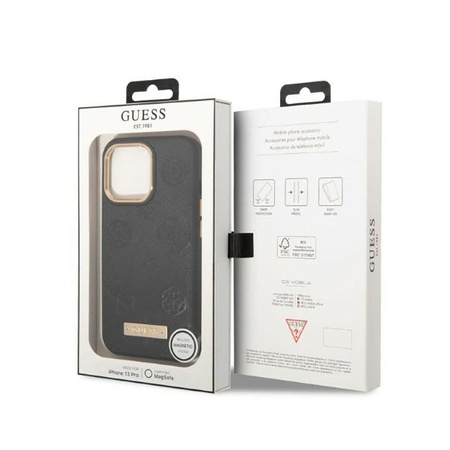 Guess Peony Logo Plate MagSafe - Case for iPhone 13 Pro (Black)