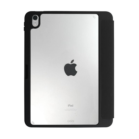 Crong PrimeFolio - tok iPad 11" (2025) / iPad 10.9" (2022) állvánnyal és Apple Pencil tartóval (fekete/átlátszó)