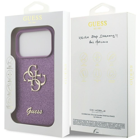ETUI DO IPHONE 17 PRO GUESS GLITTER ORYGINALNE FIOLETOWE BROKATOWE MODNE