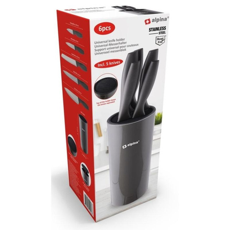 Alpina - Set de couteaux avec support (Noir)