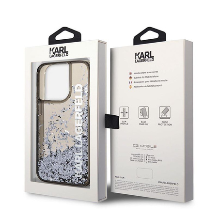 Karl Lagerfeld Liquid Glitter Translucent Elongated Logo Case - pouzdro na iPhone 14 Pro (černé)