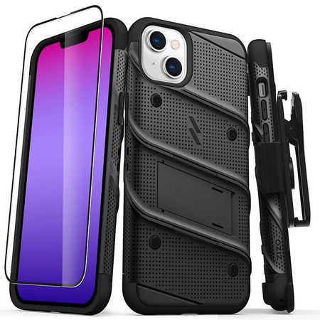 ZIZO BOLT Series - Coque blindée pour iPhone 14 Plus avec écran en verre 9H + étui avec support (noir)