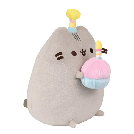 Pusheen - Mascotte en peluche avec chapeau d'anniversaire et gâteau 24 cm