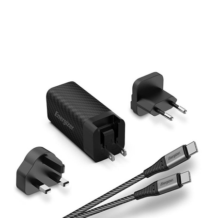 Energizer Ultimate - Multiplug EU / UK / US GaN USB-C & USB-A 90W PD síťová nabíječka + kabel USB-C (černý)