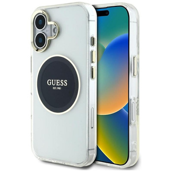Guess IML fém színű kör klasszikus logós MagSafe - tok iPhone 16 készülékhez (fekete)