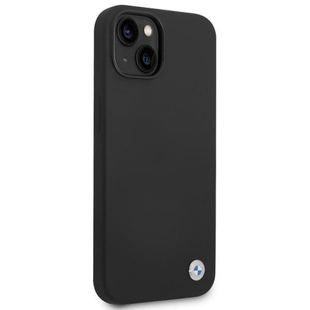 BMW Liquid szilikon tok fém logó - iPhone 14 tok (fekete)