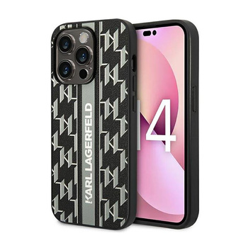 Karl Lagerfeld Monogram Stripe - Coque pour iPhone 14 Pro (gris)