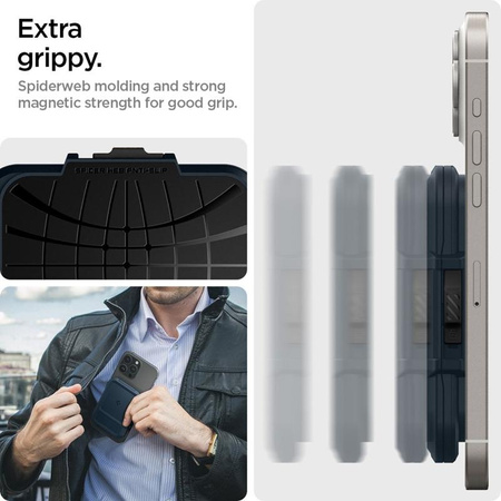 Spigen Lock Fit MagSafe - mágneses pénztárca (Metal Slate)
