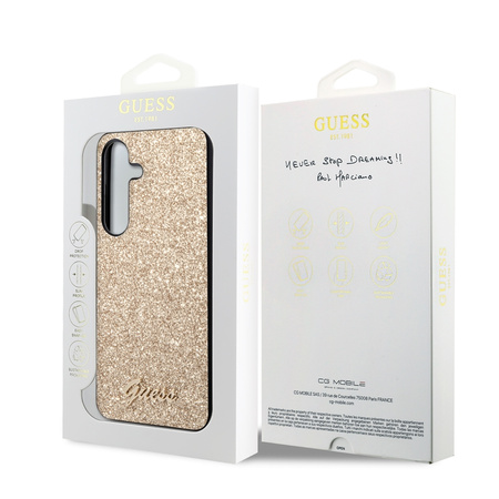 Guess Glitter Flakes Metal Logo Case - Case for Samsung Galaxy S24 (gold)