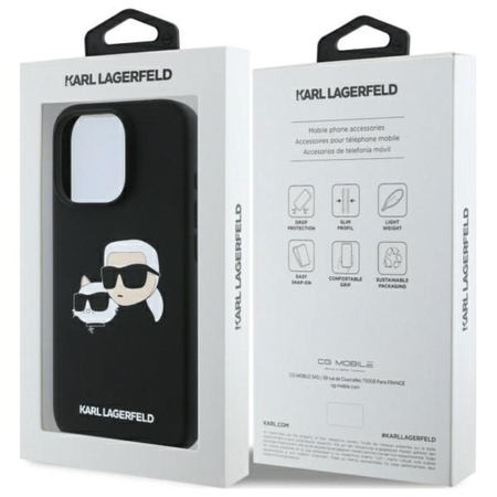 Karl Lagerfeld Silikon Doppelköpfe drucken MagSafe - iPhone 16 Pro Max Hülle (schwarz)