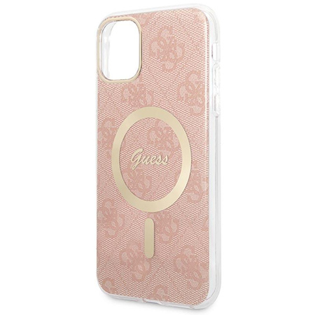 Guess Bundle Pack MagSafe 4G - MagSafe iPhone 11 case + charger set (pink/gold)