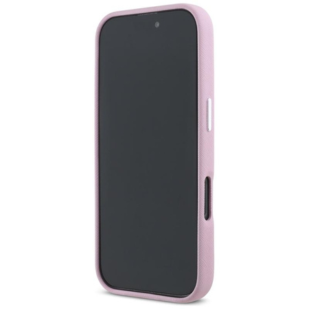Karl Lagerfeld Saffiano Full Wrapped Elongated Metal Logo MagSafe - Hülle für iPhone 16 Pro Max (rosa)