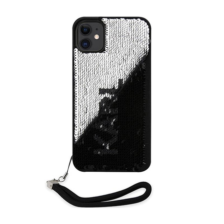 Karl Lagerfeld Sequins Cord - pouzdro se šňůrkou na iPhone 11 (stříbrné)
