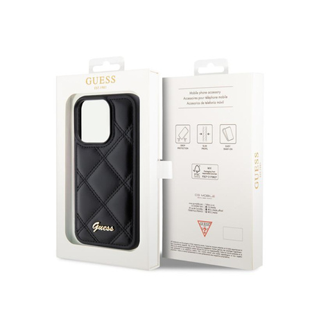 Guess Quilted Metal Logo - pouzdro pro iPhone 15 Pro Max (černé)