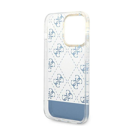 Guess 4G Stripe Script Logo Electroplated Pattern - Coque pour iPhone 14 Pro (bleu)