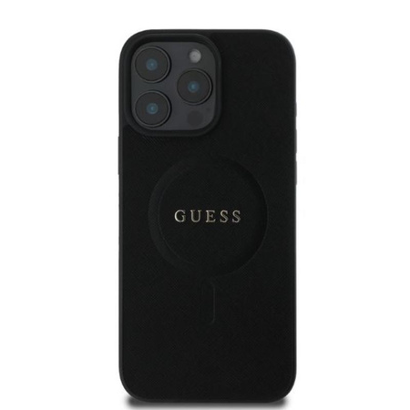 Guess Saffiano Classic Logo MagSafe – Hülle für iPhone 16 Pro (schwarz)