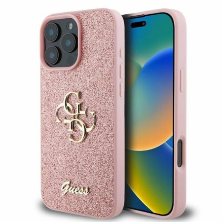 Pouzdro Guess Fixed Glitter Big 4G - iPhone 16 Pro Max (růžové)