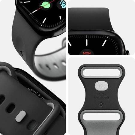 PASEK SILIKONOWY DO APPLE WATCH ULTRA SE 10 9 8 | 44 45 46 49 CZARNY SPIGEN