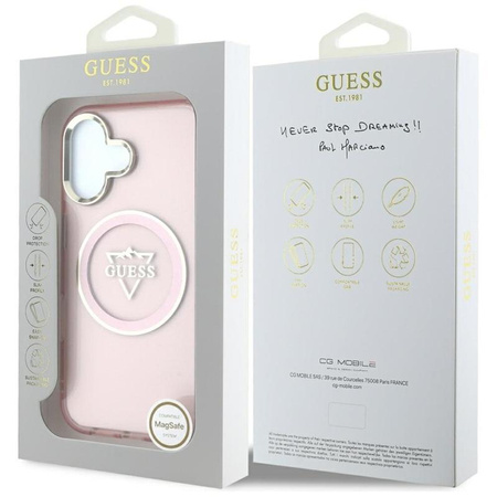 Guess IML Metal Mountain Logo MagSafe - Hülle für iPhone 16 (rosa)