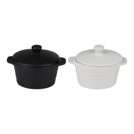 Alpina - Ceramic ovenproof dish with lid, round, 13x10 cm, 210 ml (black)